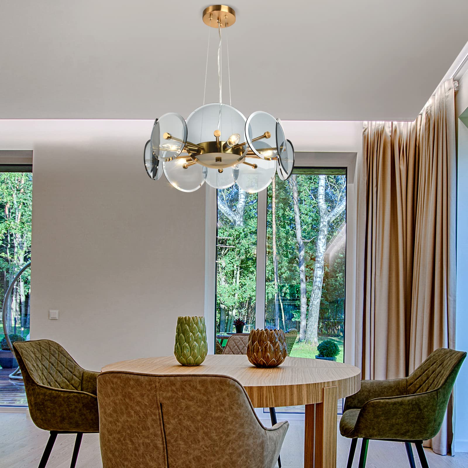 Modern Glass 5-Lights Chandelier, Vintage Modern Glass Pendant